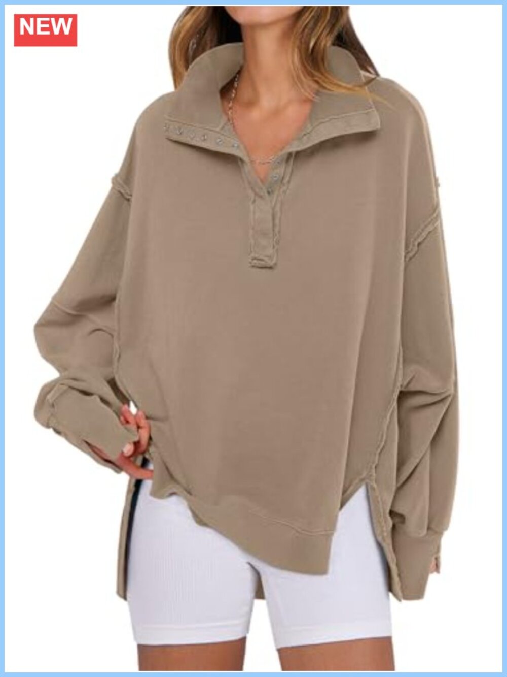 Oversized Henley Sweatshirt Long Sleeve Casual Pullover Top